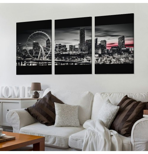 Ulloord Citysacape Canvas Decor Black and White City Picture Artwork for Living Room Bedroom Office Home Decorations Building Panoramic Painting Wall Art 