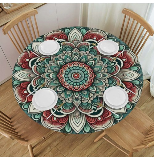 Ulloord Round Fitted Table Christmas Xmas Table  with Elastic Edged Waterproof Wipeable Round Table Cover for Patio Parties Outdoor Decor