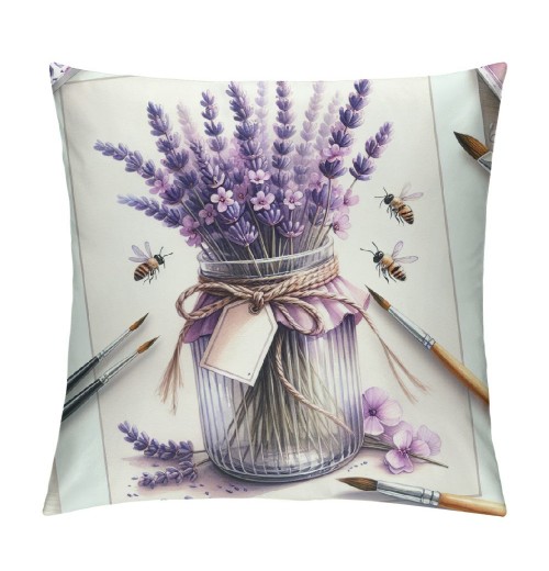 Ulloord Farmhouse Decor pillow Covers Eucalyptus Leaves Lavender Jar Grey Purple Decorative Throw pillow Covers pillowcase Spring Decorations for Sofa