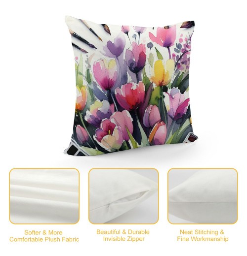 Ulloord Spring pillow Covers, Floral Striped Farmhouse Decorative Throw pillowcases for Home Sofa Couch Decoration