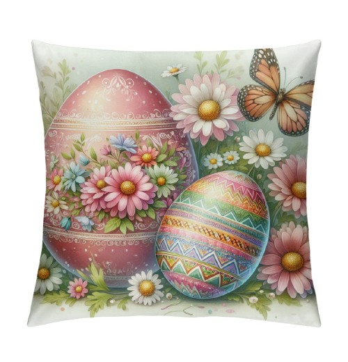 Ulloord pillow Covers Easter Eggs Floral Rabbit pillows Decorative Throw pillows Cushion Case Farmhouse Decor for Couch Sofa