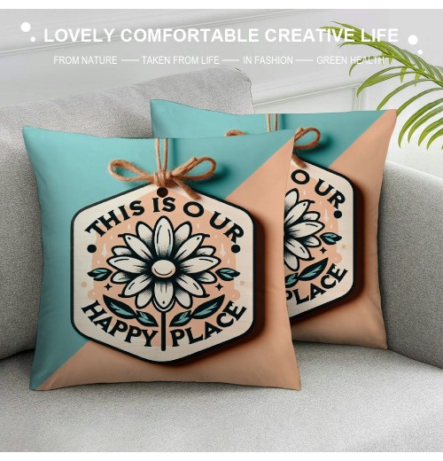 Ulloord Spring pillow Covers, Floral with This is Our Striped Blue Farmhouse Decorative Throw pillowcases for Home Sofa Couch Decoration