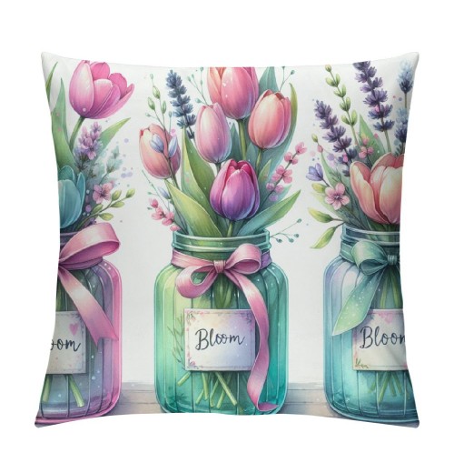 Ulloord Spring pillow Covers, Floral Bloom with Grace Farmhouse Decorative Throw pillowcases for Home Sofa Couch Decoration