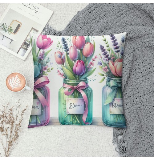 Ulloord Spring pillow Covers, Floral Bloom with Grace Farmhouse Decorative Throw pillowcases for Home Sofa Couch Decoration