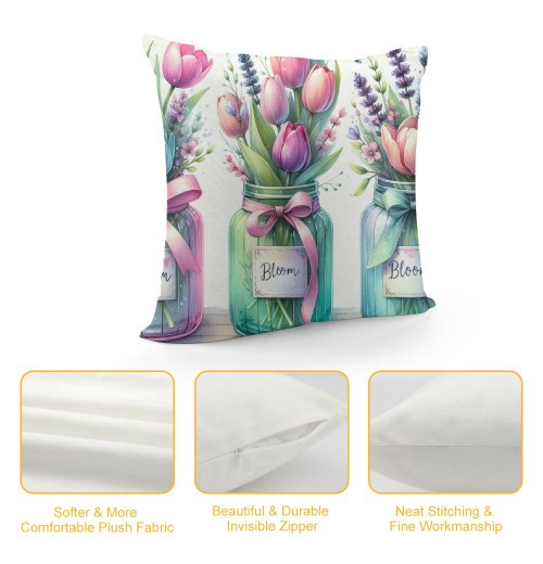 Ulloord Spring pillow Covers, Floral Bloom with Grace Farmhouse Decorative Throw pillowcases for Home Sofa Couch Decoration