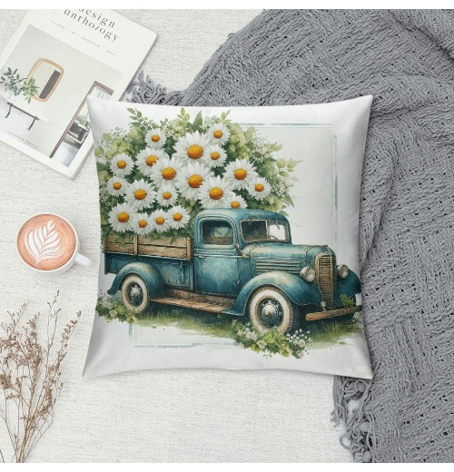 Ulloord pillow Covers Buffalo Plaid Daisy Truck Spring pillows Decorative Throw pillows Light Blue pillowcase Spring Decorations Farmhouse Decor for Sofa