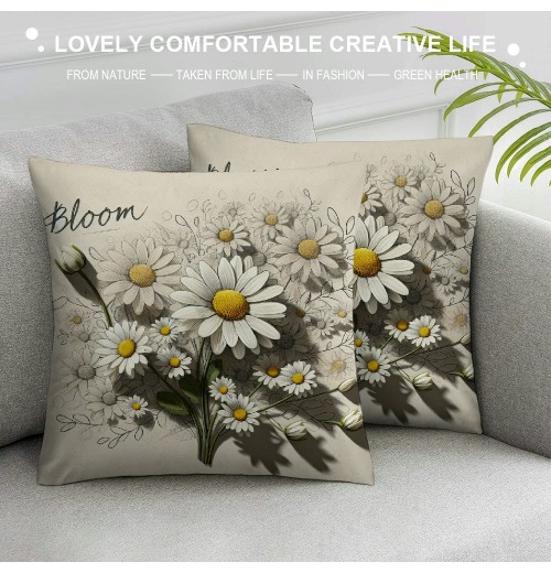 Ulloord pillow Covers Daisy Flower Market Bicycle Floral Spring pillows Decorative Throw pillows Cushion Case Farmhouse Decor for Couch Sofa