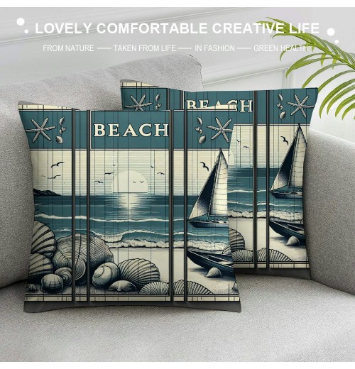 Ulloord Throw pillows Covers Vintage Beach Throw pillowcase Sea Animal Cushion Covers Square Country Decorative Home Couch