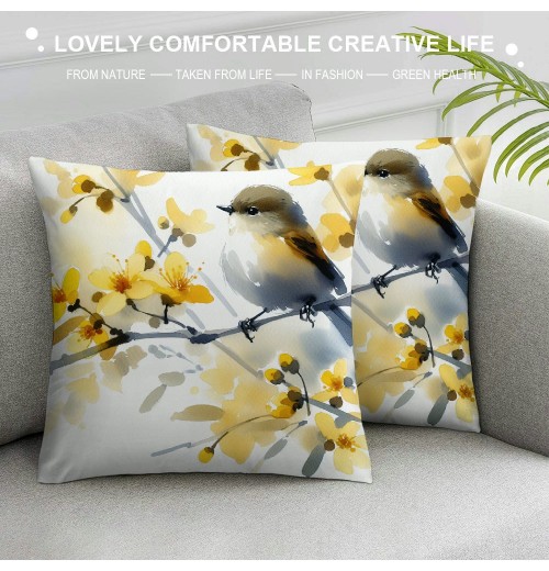 Ulloord Throw pillow Covers Home Decorative Cushion Cover Oil Painting Retro Animal Bird with Yellow Flowers pillow Cases Square Indoor Outdoor Decor Sofa Super Soft