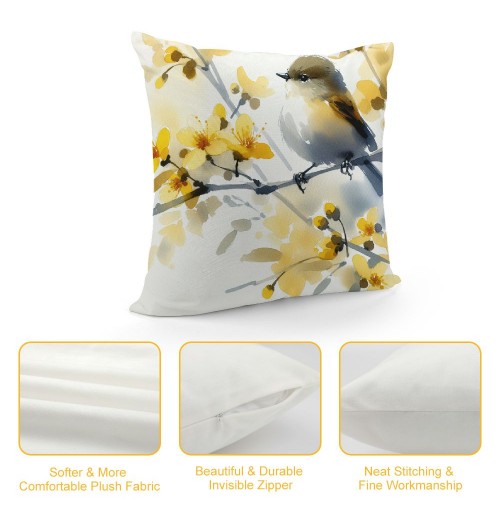 Ulloord Throw pillow Covers Home Decorative Cushion Cover Oil Painting Retro Animal Bird with Yellow Flowers pillow Cases Square Indoor Outdoor Decor Sofa Super Soft