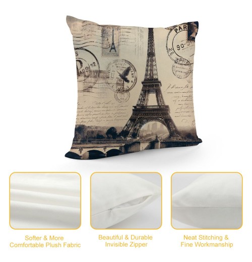 Ulloord Vintage Paris Throw pillow Covers&nbsp;French Eiffel Tower Pattern with Wood Grain Background Decorative pillow Case Cushion Cover for Home Couch pillowcase (Wood-Tower)