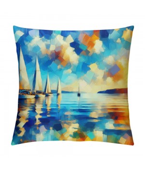 Ulloord Decorative Throw pillow Cover on Ocean Outdoor Decor Cushion Cover Square Oil Painting Sea Coastal Throws pillow Case for Sofa Couch