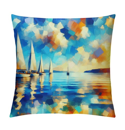 Ulloord Decorative Throw pillow Cover on Ocean Outdoor Decor Cushion Cover Square Oil Painting Sea Coastal Throws pillow Case for Sofa Couch