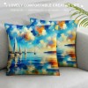 Ulloord Decorative Throw pillow Cover on Ocean Outdoor Decor Cushion Cover Square Oil Painting Sea Coastal Throws pillow Case for Sofa Couch