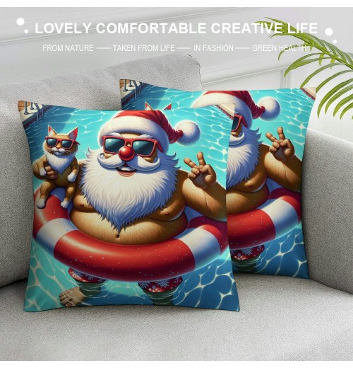 Christmas Blue Ocean Beach Decorations pillow Covers Swimming Holiday Winter Throw pillow Cases Outdoor Home Decor Cushion Cover for Sofa Couch