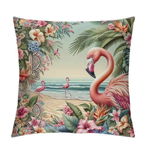 Vintage Christmas Style Farmhouse pillow Cover&nbsp;Flamingos Wear Santa Hats Decoraive Home Cushion CoverFlowers Outdoor Decor for Sofa Couch pillowcase ( Flamingo)