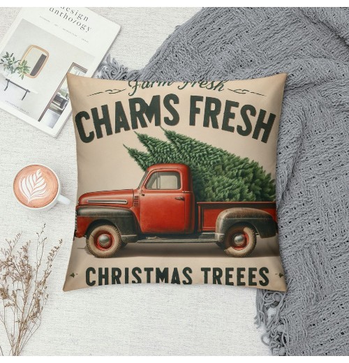 Ulloord Xmas Throw pillow Covers Farm Fresh Christmas Trees Decorative Farmhouse Outdoor Merry Christmas pillow Cases Super Soft for Couch Sofa