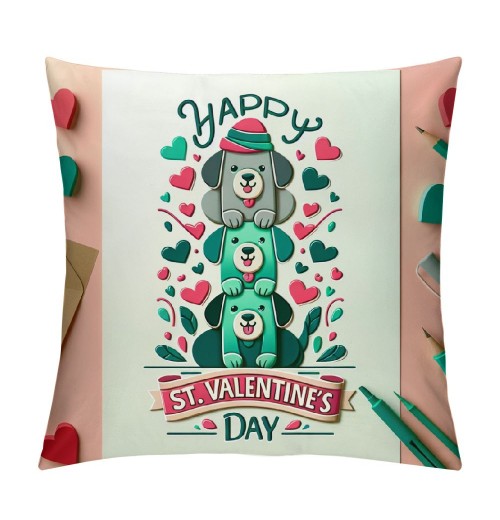 Ulloord &nbsp; Throw pillow Covers Dog with Flower Decor&nbsp;Valentine pillow Cover Gift pillow Case Square Home pillowcase Cushion Cover for Sofa Couch (Pink)