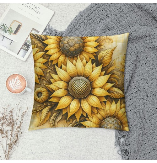 Ulloord Hello Summer Sunflower pillow Covers Yellow Flower Sunshine Black and White Buffalo Plaid Stripes Farmhouse Decorative Throw pillow Cases Cushion Covers for Sofa Couch