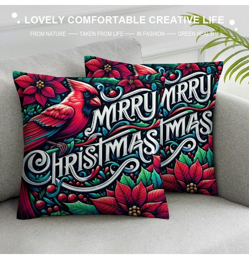 Ulloord Vintage Throw pillow Covers Merry Christmas with Xmas Flower Decor pillow Cover pillow Case Cushion Cover for Sofa