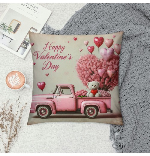 &nbsp;Happy Valentine's Day Throw pillow Covers Red Heart Truck pillow Cover&nbsp;Valentines Farmhouse pillow Cases Love Gift Cushion Cover Home Sofa pillowcase for Indoor Outdoor