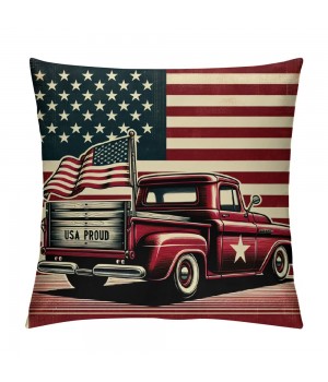 Ulloord Vintage Red Truck Throw pillow Covers America Flag Decorative pillow Covers Square Rustic Dog pillow Case Cushion Cover Home Outdoor Decor Sofa Bed