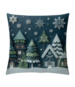  pillow Covers Blue Winter Holiday Farmhouse Decoration pillow Cases Cushion Cover for Home Sofa Couch