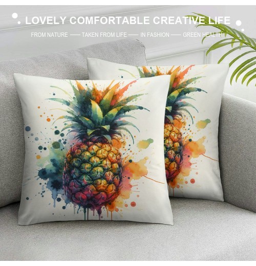 Ulloord Watercolor Pineapple Plant Farmhouse pillow Cover&nbsp;Ripe Pineapple Decorative Throw pillows Cover Super Soft Summer Cushion Cover Decor Couch Patio