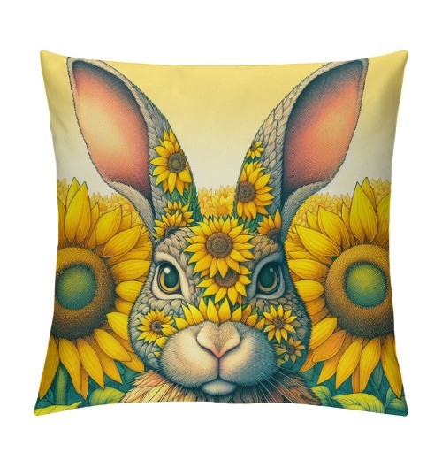 Ulloord Smillyard Home Outdoor pillow Covers Rabbit with Sunflower Floral Decorative pillow Covers Cute Bunny Flowers Farmhouse pillow Cases Animal Patter Cushion Cover