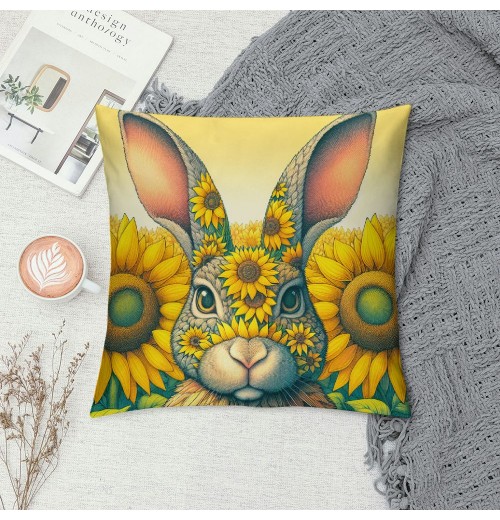 Ulloord Smillyard Home Outdoor pillow Covers Rabbit with Sunflower Floral Decorative pillow Covers Cute Bunny Flowers Farmhouse pillow Cases Animal Patter Cushion Cover