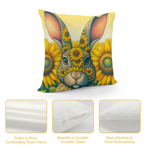 Ulloord Smillyard Home Outdoor pillow Covers Rabbit with Sunflower Floral Decorative pillow Covers Cute Bunny Flowers Farmhouse pillow Cases Animal Patter Cushion Cover