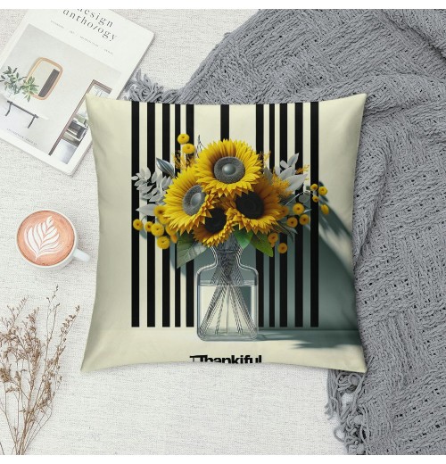 Ulloord Vintage Fall Farmhouse pillow Cover Color Pumpkin Sunflowers with Decorative Throw pillow Cover Outdoor Autumn Rustic pillow Case