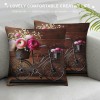 Ulloord &nbsp;Bicycle Throw pillow Covers with Spring Rose Flower pillow Case Brown Wood Background Farmhouse pillowcase for Home Sofa Couch Bedroom