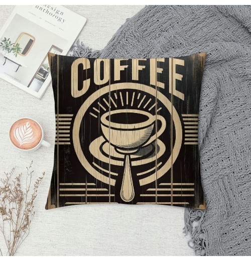 Ulloord Coffee Theme Throw pillow Case &nbsp;Background&nbsp;Coffee Pattern Decorative pillow Covers Square for Home Sofa Cushion Cover