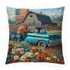 Ulloord Throw pillow Covers Vintage Blue Truck with White Daisy Flower Decorative pillow Covers American Flag Independence Day Flag pillow Case Cushion Cover