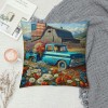 Ulloord Throw pillow Covers Vintage Blue Truck with White Daisy Flower Decorative pillow Covers American Flag Independence Day Flag pillow Case Cushion Cover