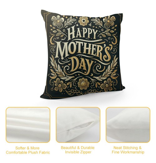 Ulloord Happy Mother's Day pillow Covers Flower Print&nbsp;Decorative pillow Covers Black Cushion Cover for Mother' Day Party Home Decor pillowcase