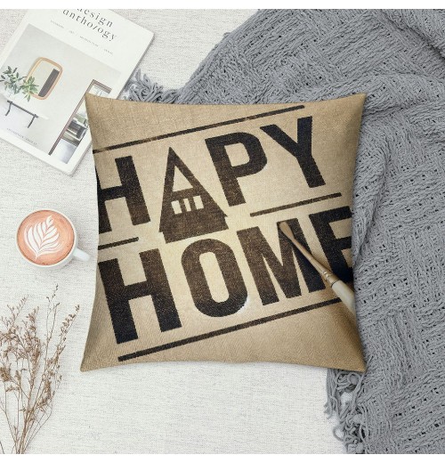 Ulloord  Happy Home Quotes Throw pillow Covers Farmhouse pillow Case Cushion Cover Home Decor Outdoor pillow Cover for Couch