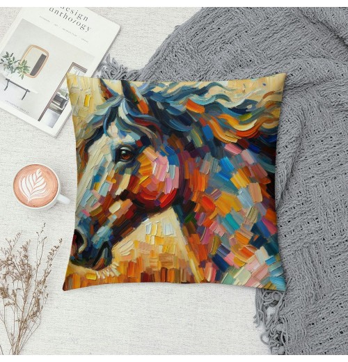  Oil Painting Throw pillow Cover Color Horse Pattern Decorative pillow Covers Square Outdoor Home Cushion Case Cover for Sofa