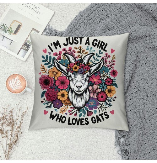 Ulloord Just A Girl Who Loves Goats Decorative Throw pillow Case Cover ,Cute Floral Goat Farm Animal Decorations for Home Bedroom Girls Room Office,Goat Lovers Gift,Farm Girls Gifts