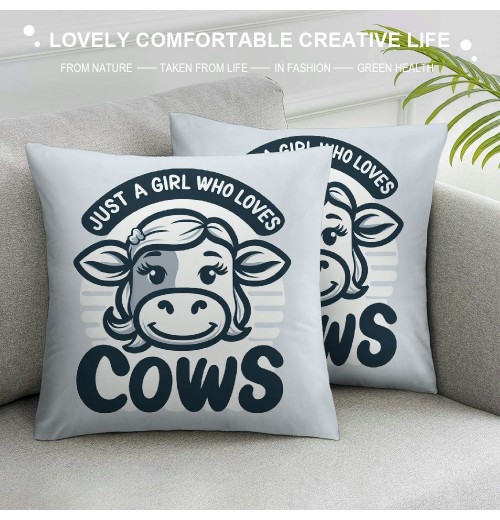 Farmhouse Cow Themed pillowcase Decorations for Home Girl Room, Just A Girl Who Loves Cows Throw pillow Cover, Cow Girls Gifts