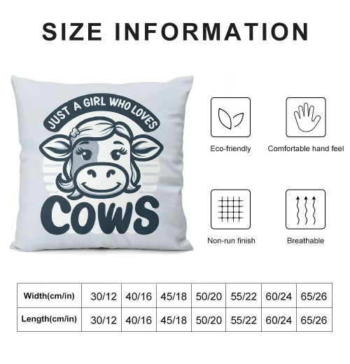 Farmhouse Cow Themed pillowcase Decorations for Home Girl Room, Just A Girl Who Loves Cows Throw pillow Cover, Cow Girls Gifts