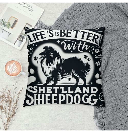 Ulloord Life is Better with A Shetland Sheepdog Throw pillow Case Cover ,Funny Puppy Dog Decorations for Home Bedroom Girls Room Office,Shetland Sheepdog Owners Moms Gift,Dog Lovers Gift