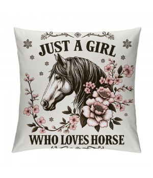 Ulloord Just A Girl Who Loves Horses Decorative Throw pillow Case Cover,Cute Floral Horse Decorations for Home Bedroom Girls Room Office,Horse Lovers Owners Gift,Horse Riders Gift for Girls