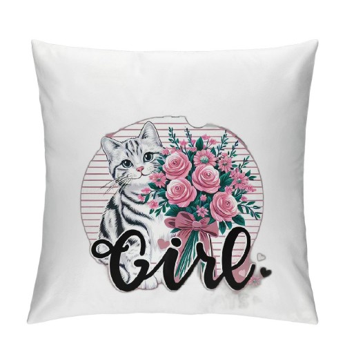 Ulloord Just A Girl Who Loves Cats Decorative Throw pillow Case Cover ,Cute Floral Kitty Cat Decorations for Home Bedroom Girls Room Office,Cat Owners Cat Moms Gift,Cat Lovers Gift