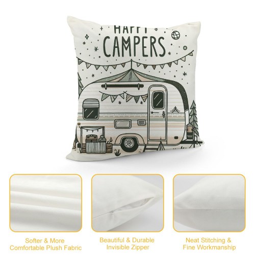 Ulloord  Happy Campers Throw pillow Cover pillow Case Vintage Camper Car Cushion Cover Decorative Home Travel Outdoor pillowcase Decor Sofa Couch Bed Office