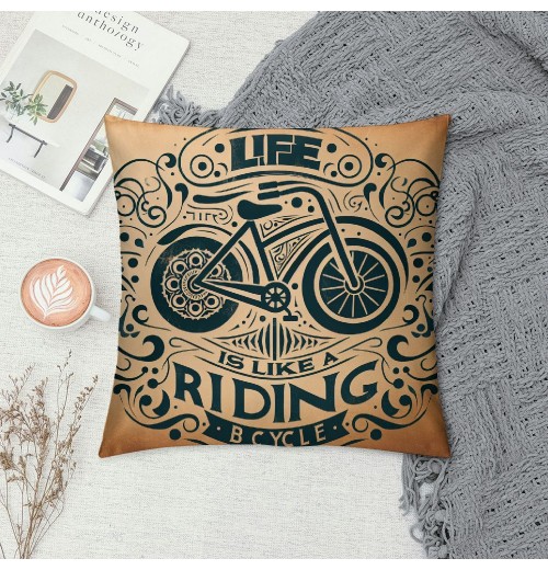 Ulloord  Vintage Black Bicycle Throw pillow Covers Life is Like Riding a Bicycle Lettering Throw pillow Case Cushion CoverRustic pillowcase Outdoor Decor for Sofa