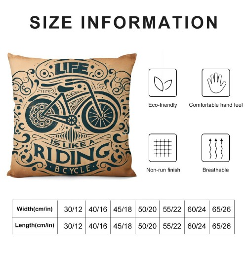 Ulloord  Vintage Black Bicycle Throw pillow Covers Life is Like Riding a Bicycle Lettering Throw pillow Case Cushion CoverRustic pillowcase Outdoor Decor for Sofa