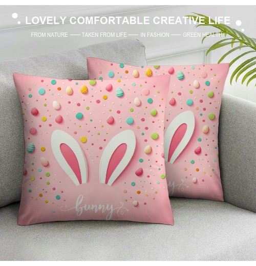  pillow Covers Rabbit Bunny Spring Farmhouse Decorative Throw pillow Cases Blue Pink Cushion Cover for Kids Room Couch Home Decor