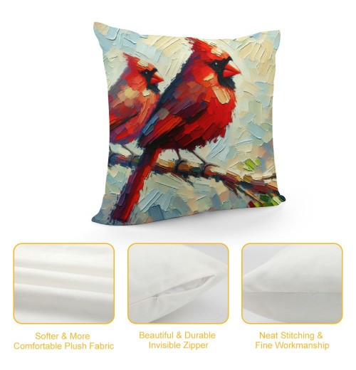 Ulloord  Vintage Watercolor Red Birds pillow Covers Cardinal Bird Pattern Decorative pillowcase Decor Home Cushion Cover for Sofa